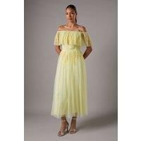 Sequin Mesh Midi Dress With Flutter Sleeves