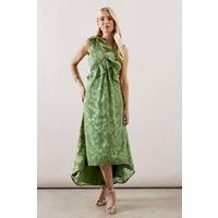 Petite Floral Jacquard Ruffle Hi-Low Midi Dress