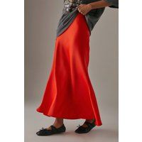 Warehouse Women's Satin Bias Midi Skirt in Orange | Size: 6