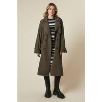 Dorothy Perkins Womens Trench Coat Khaki Long Casual Jacket Belt Detail