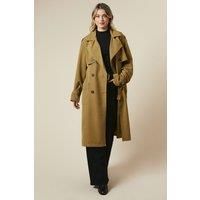 Dorothy Perkins Womens Trench Coat Olive Long Casual Jacket Belt Detail