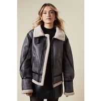 Faux Suede Borg Detail Aviator Jacket