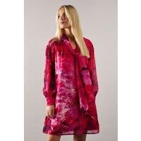 Wallis Womens Mini Dress Berry Petite Floral Print Tie Neck Long Sleeve