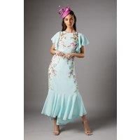 Embroidered Flutter Sleeve Midi Dress