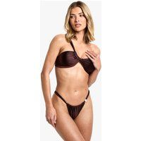 Womens Pearl Trim Asymmetric Bandeau Bikini Top & Tanga Bikini Bottoms Set