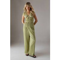 Warehouse Women's Plisse Seam Detail Asymmetric Hem Top in Apple Green | Size: 10