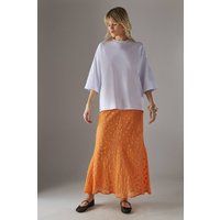 Warehouse Women's Sheer Lace Fishtail Maxi Skirt in Orange | Size: 12