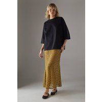 Warehouse Women's Sheer Lace Fishtail Maxi Skirt in Khaki | Size: 14