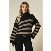 Womens Striped High Neck Oversized Jumper