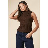 Womens Cable Knit Split Neck Knitted Vest