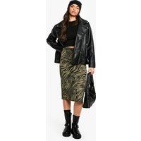 Womens Zebra Print Rib Side Split Midi Skirt