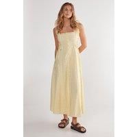 Soft Corset Broderie Lace Up Side Midi Dress