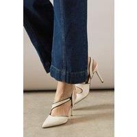 Evie Asymmetric Strap Contrast Piping High Heel Court Shoes