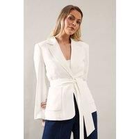 Patch Pocket Tie Neck Blazer