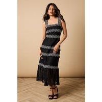 Petite Contrast Lace Strappy Midi Dress