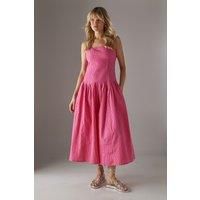 Gingham Seersucker Drop Waist Midi Sundress
