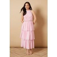 Lace Tiered Halterneck Midi Dress