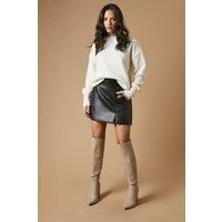 Oasis Womens Over The Knee Boots Taupe Faux Leather High Block Heel Pointed Toe