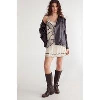 Lace Insert Placement Beaded Mini Dress