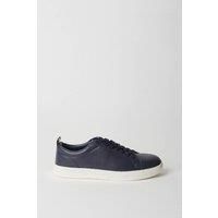 Mens Navy Smart Faux Leather Trainers