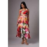 Petite Printed Tiered Organza Strappy Dress