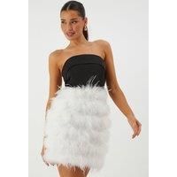 Bandeau Satin Feather Mini Dress