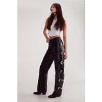 Distressed Faux Leather Buckle Detail Trouser