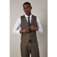 Light Brown Tweed Look Herringbone Tailored Waistcoat