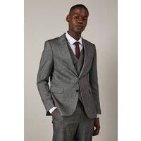 Grey Tweed Look Herringbone Slim Fit Suit Jacket