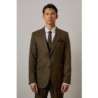 Khaki Tweed Look Tailored Fit Suit Jacket