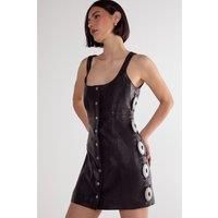 Real Leather Buckle Detail Western Mini Dress