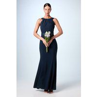 Halter Neck Satin Bridesmaid Dress with Tie Back Detail