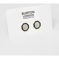 Mens Silver And Black Hexagon Cufflinks - One Size