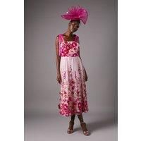 Embroidered Floral Mesh Midi Wedding Guest Dress