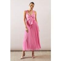 Pleated Tie Front Midi Dress