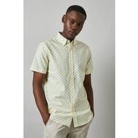 Debenhams Men's Yellow Dash Print Short Sleeve Shirt | Size: Small