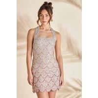Ombre Embellished Halterneck Mini Dress