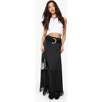 Womens Satin Lace Trim Maxi Slip Skirt