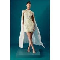 Coast Muse Halter Neck Embellished Cape Sleeve Mini Dress