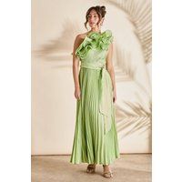 Ruffle One Shoulder Pleated Skirt Maxi Dress