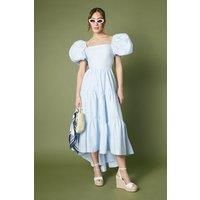 Coast Puff Sleeve Tiered High Low Maxi Dress, 8, Light Blue