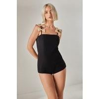 Contrast Bow Tailored Romper