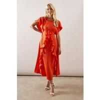 Petite Occasion Satin Ruffle Maxi Dress