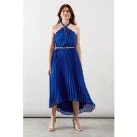 Wallis Pleated Halterneck Chiffon Midi Dress, 14, Cobalt