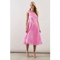 Petite Occasion One Shoulder Chiffon Pleated Midi Dress