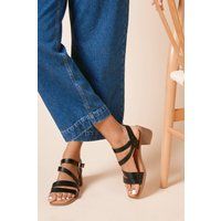 Womens Florianne Faux Leather Asymmetric Strap Comfort Sock Heeled Sandals