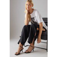 Womens Faith: Altheira Faux Leather Metal Toe Loop Detail Kitten Heel Sandals