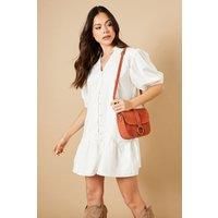 Thessina Suede Structured Ring Detail Cross Body Saddle Bag