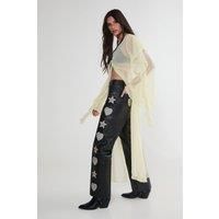 Real Leather Star and Heart Patched Pants