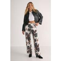 Cow Print Straight Leg Denim Jeans